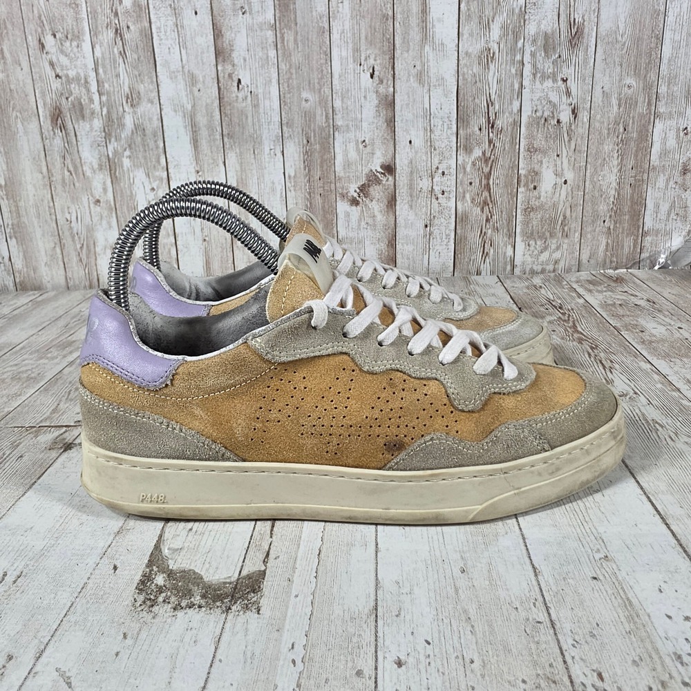 P448 Bali Womens Suede‎ Low Top Sneakers Tan Grey Lavender Purple Italy Size 38